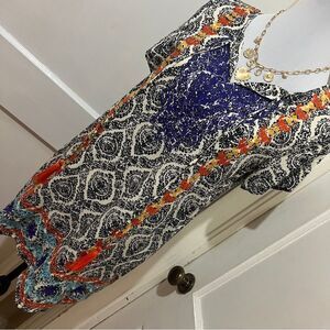 Anthropology THML Tasseled and Embroidered Short Sleeve Tunic Womens Medium
